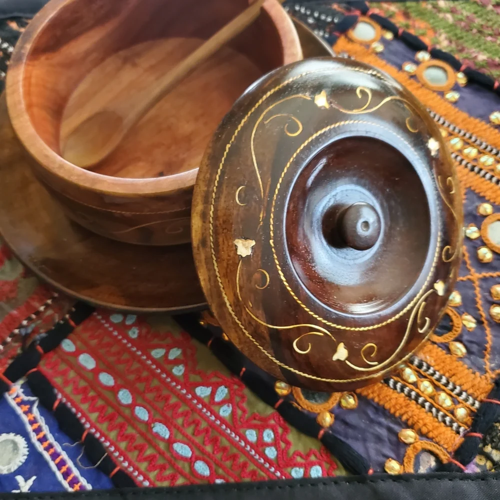 Wooden Sugar pot with spoon